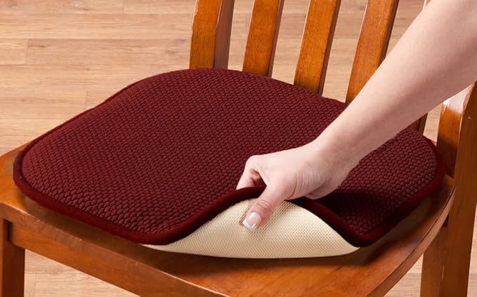 GoodGram 2 Pack Non Slip Ultra Soft Chenille Premium Comfort Memory Foam Chair Pads/Cushions - Assorted Colors (Country Burgundy)