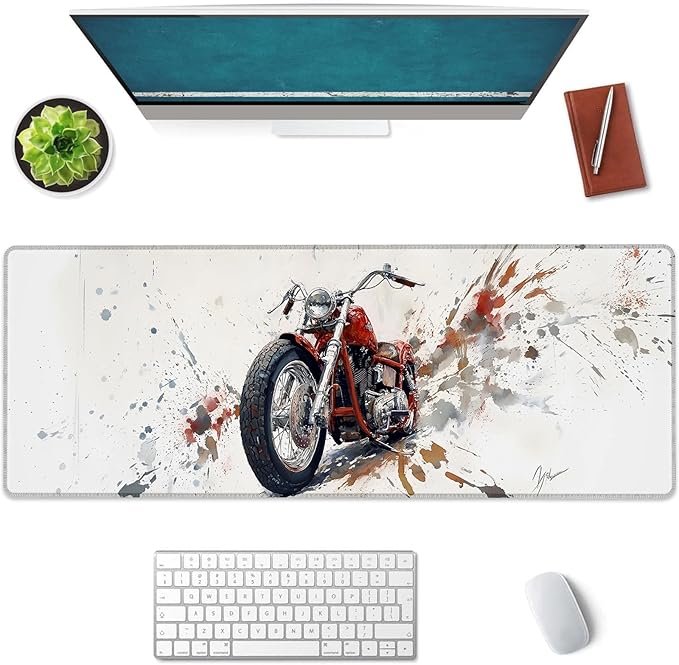 Classic Motorcycle Art Large Mouse Pad, Gaming Mouse Pad, Non-Slip Rubber Base, Office Accessories, Desk Mat, Vintage Bike MousePads for School, Work, Home Decor Gifts 31.5" x 11.8"