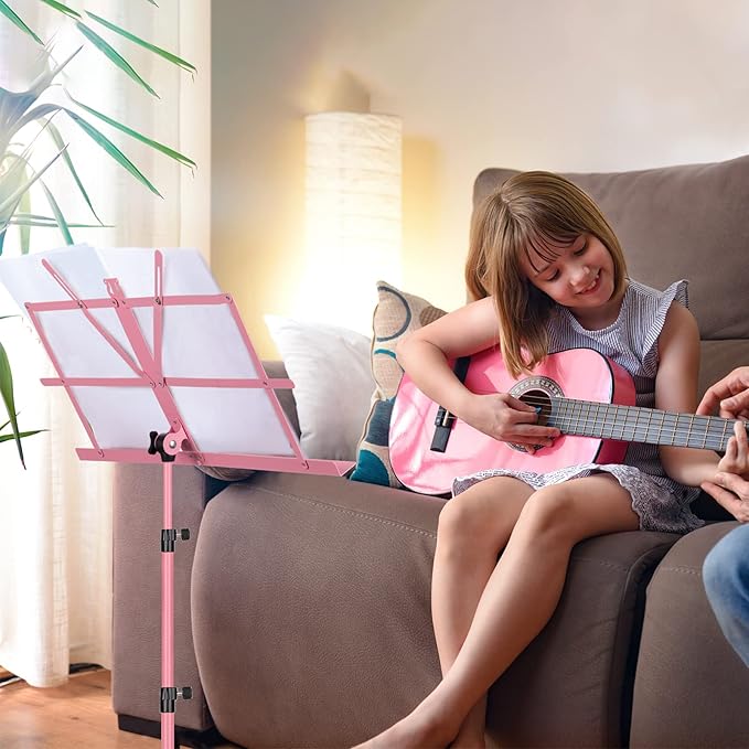 CAHAYA Portable Sheet Music Stand: Dual Use Desktop Book Holder Folding Lightweight Extra Stable Reinforced with Carrying Bag and Clip for Students Musicians Height Adjustable up to 54.3" CMS0204P