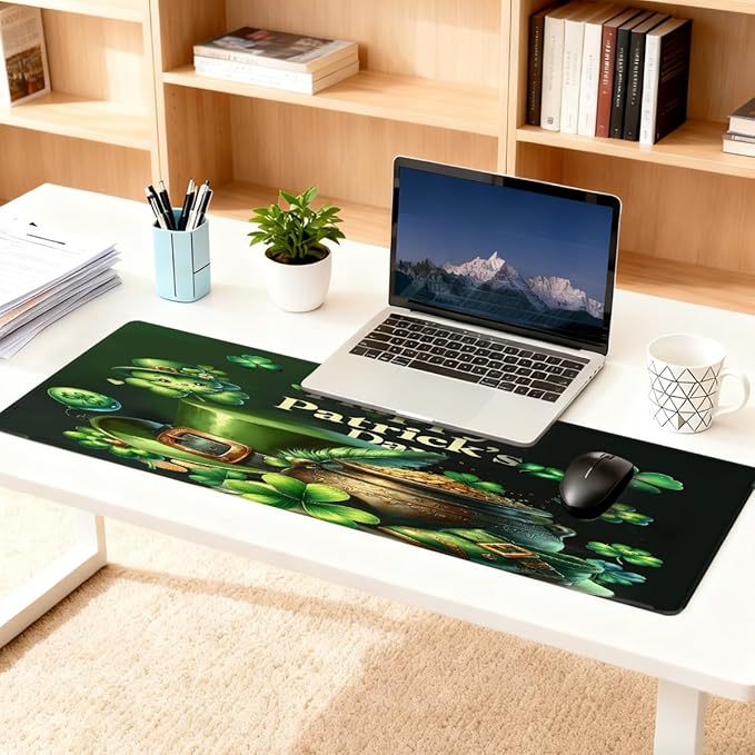 Large Mouse Pad Non-Slip Rubber St Patrick Green Long Gaming Desk Mat Big Computer Keyboard Mousepad Waterproof Protector Wristing Pad for Gaming Office Home Decorative 31.5 X 11.8 Inch