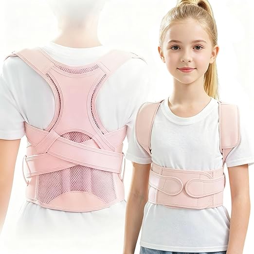Kids Back Brace Posture Corrector for Boys Girls Teen Youth, Adjustable Upper Back Straightener Lumbar Support Belt for Children Teenager Hunchback Scoliosis Pain Relief Spine Corrector, Pink Large