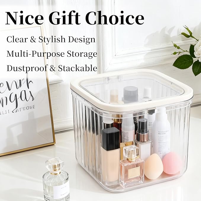THMINS Hair Accessories Organizer for Girls,Small Plastic Storage Box with Lid for Kids Hair Clips,Ties,Bows&Jewelry,Stackable Dust-Proof Flip Top Container(Clear)
