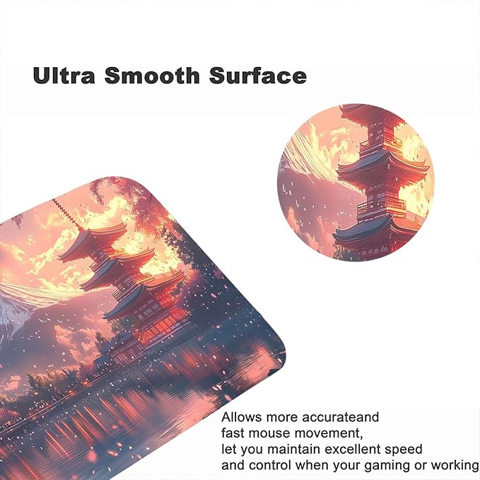 Mount Fuji Desk Pad Mouse Pad Cherry Pink Pavilion Lake Japan Large Gaming Mouse Mat with Stitched Edges,Non-Slip Waterproof Rubber Base Mous Mat 31.5"x11.8" Office Computer Keyboard Laptop Home