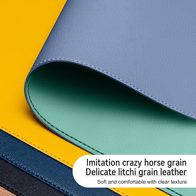 Dual Sided Leather Desk Mat - Waterproof Desk Pad - Ideal for Large Mouse Pad and Desk Mats on Top of Desks (Blue, 33"*13")