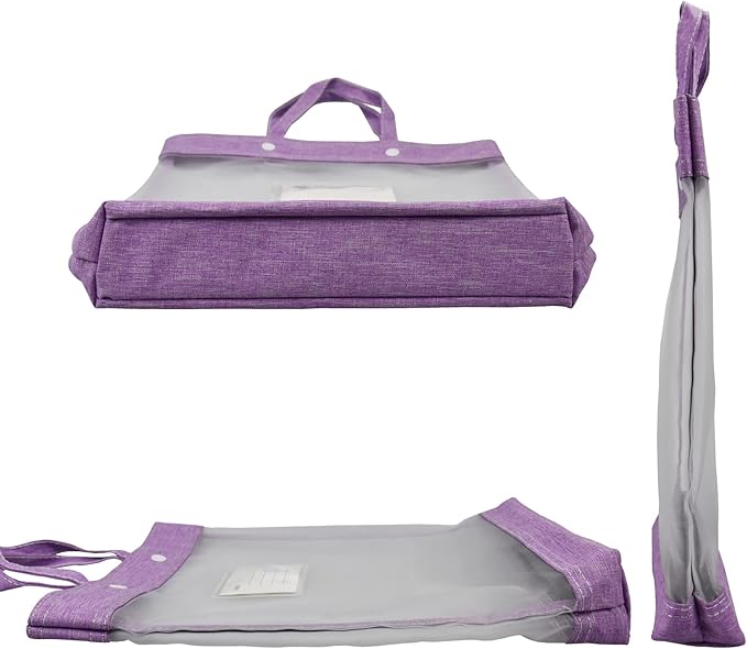 Nylon Document Bag with Handle Light Transparent Mesh File Tote Bag Pouch for Carrying Books Papers (1, Purple)