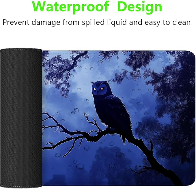 Owl Desk Mat Forest Dark Mysterious Purple Bird Animal Extended Gaming Mouse Pad Mat with Stitched Edge Non-Slip Base Big Mouse Pad 31.5"x11.8" Office Computer Keyboard Laptop Home