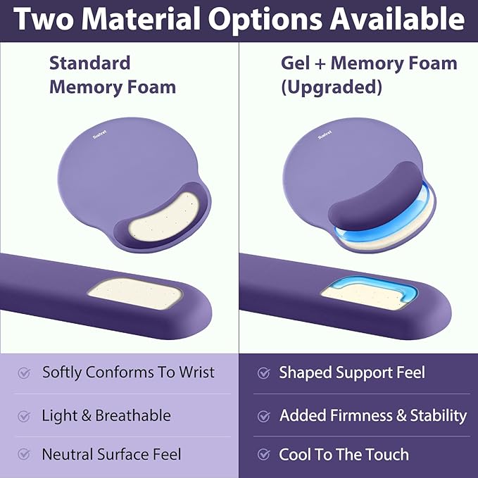 Sushret Mouse Pad and Keyboard Wrist Rest, 3-in-1 Gel Memory Foam Ergonomic Mouse Pad with Wrist Rest Set, Gaming Mousepad Arm Cushion Support for Computer Office Desk Accessories Cute Setup, Purple