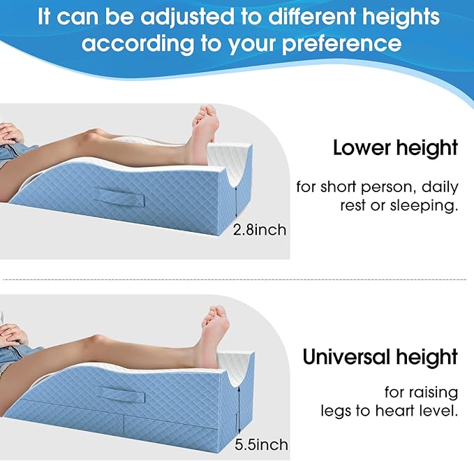 TranquilRelax Elevation Pillows for Leg After Surgery, Memory Foam Adjustable Wedge Pillow for Injury or Rest, Ankle Pillow for Sleeping Blood Circulation, Light Blue/Single Leg
