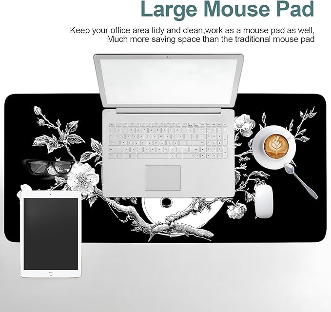 Yin Yang Cherry Blossom Extended Gaming Mouse Pad 35.4 x 15.7 Inch – Zen-Inspired Desk Mat with Non-Slip Rubber Base for Gaming and Office Use