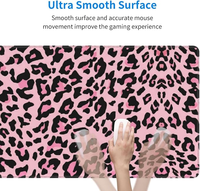 Pink Leopard Large Mouse Pad & Desk Mat Extended Mousepad with Stitched Edges Non-Slip Rubber Base Laptop Computer Keyboard Pad for Gaming, Office & Home Decor, XL - 31.5" X 11.8"