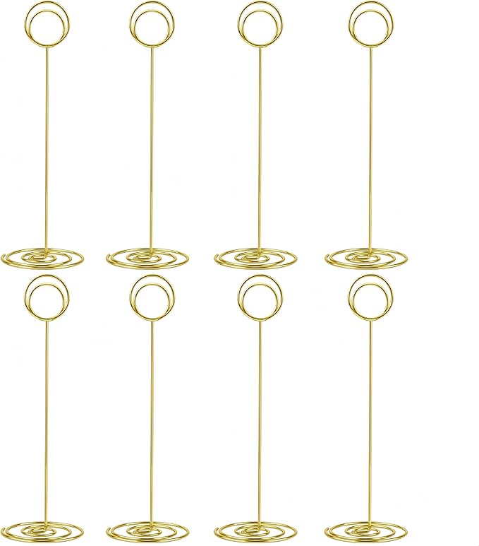 Radezon 20 Pack 8.75 inch Tall Table Number Holders Place Card Holder Table Picture Holder Wire Photo Holder Clips Picture Memo Note Photo Stand (Gold)