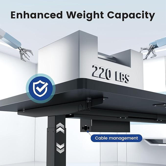 FEZIBO 71 x 37 Inch Standing Desk with Integrated Dual-Beam, Cable Management, 3 Memory Height Adjustable Computer Desk for Home Office Workstation, 1" Thick Large 3-Piece Desktop Black