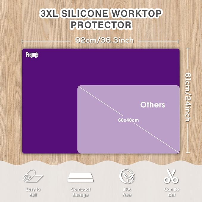 36.2" x 24" Extra Large Silicone Mat for Epoxy Resin, Nonstick Silicon Mats for Crafts Jewelry Casting, Non-Slip Kitchen Table Placemats for Countertop Protector Heat Resistant by Foepoge, Purple