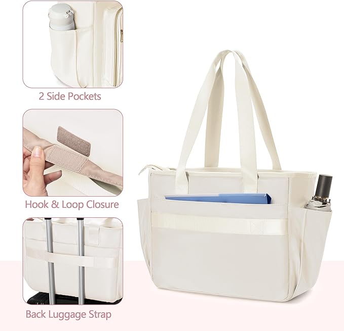 Teacher Tote Bag with Accordion File Organizer Pocket, Large Teacher Work Utility Bag for Women, Beige (Patent Design)