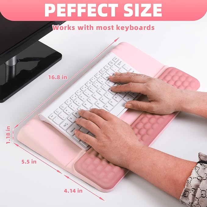Keyboard Stand with Wrist Rest，Ergonomic Wrist Pad Memory Foam Keyboard Riser Holder Tray with Non-Slip Base, Pain Relief for Work Study Game (Pink)