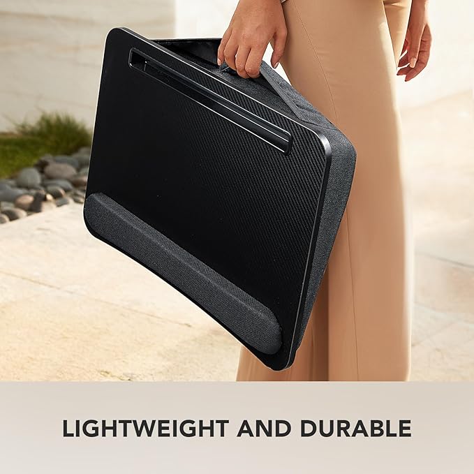 HUANUO Laptop Lap Desk - Portable Lap Desk with Pillow Cushion, Fits up to 15.6 inch Laptop, with Anti-Slip Strip & Storage Function for Home Office Students Use as Computer Laptop Stand- Black