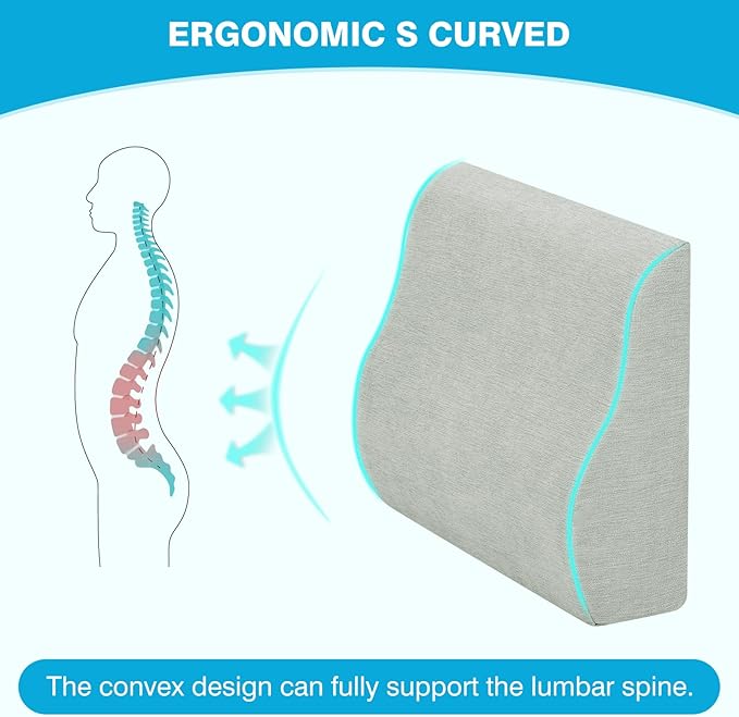Lumbar Support Pillow for Recliner & Back Pillow for Couch, Dual Layer Memory Foam Back Support for Deep Recliner Chair for Senior Citizen to Sit Up Straight Light Grey