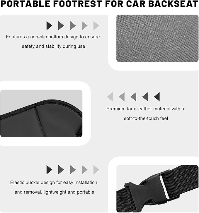 Car Rear Seat Footrest, Comfortable Foot Hammock with Adjustable Straps, Portable Foot Sling Leg Rest Travel Essentials for Women and Men, Universal Car Accessories (Black)