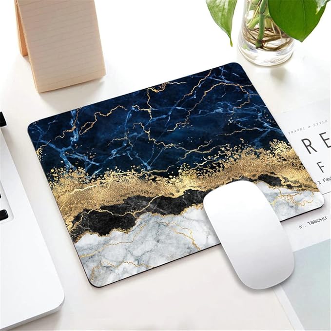Navy Blue Marble Mouse Pad Non-Slip Rubber Base Gaming MousePads for Computers Laptop Office, Computer Mouse Pad for Wireless Mouse, 9.5"x7.9"x0.12" Inch(240mm x 200mm x 3mm)
