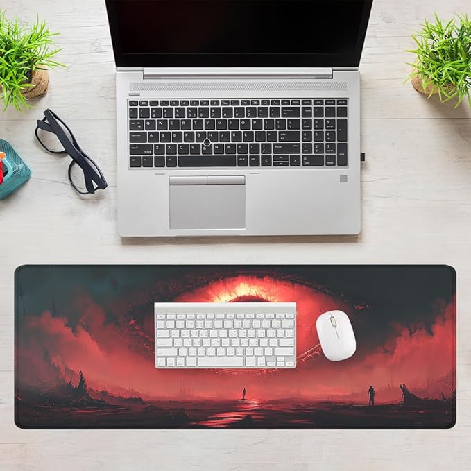 Sun Gaming Mouse Pad Apocalypse Scene Black Hole Solar Eclipse Mousepad Extended Large Laptop Keyboard Non-Slip Rubber Base with Stitched Edges for Home 31.5x11.8 in