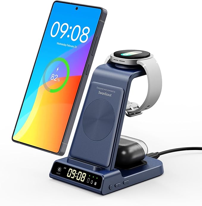 Wireless Charger for Samsung Devices, Wireless Charging Station for Galaxy S26 Ultra/S26+/S26/S25/Z Flip7/S24/S23/S22, for Galaxy Watch 8/8 Classic/7/Ultra/6/5 Pro, Galaxy Buds4 Pro (No Adapter)