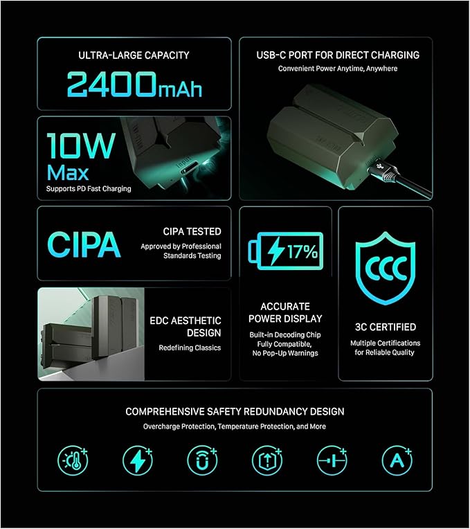 Tilta NP FZ100 2400mAh High Capacity Battery with USB-C Port (Green, 2-Pack) and Portable Charging Station Bundle (3 Items)