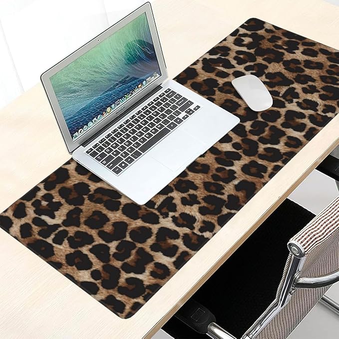 Leopard Cheetah Print Large Mouse Pad & Desk Mat Extended Mousepad with Stitched Edges Non-Slip Rubber Base Laptop Computer Keyboard Pad for Gaming, Office & Home Decor, XXXL - 35.4" X 15.7"
