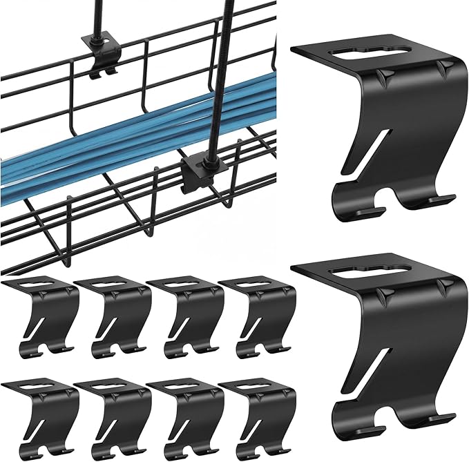 Shimeyao 10 Pcs Wire Mesh Cable Tray Ceiling Hanging Hook, Basket Tray Ceiling Support Hang Bracket, Galvanized Steel Hanging Hook for Network, Fiber Optic, Cabling Accessory (Black)