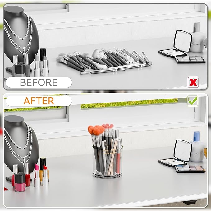 Yieach Rotating Acrylic Makeup Brush Holder for Vanity,Bathroom Countertop,Round Makeup Brushes Organizer,Spinning Cosmetic Brushes Holder,Make up Brush Storage and Office Desk Pen or Pencil Cup,Clear