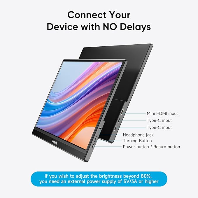Portable Monitor 15.6'' FHD 1080P Laptop Monitors USB-C HDMI Travel Monitors for Laptop, Ultra-Slim IPS HDR Display w/Speakers, External Small Display for PC Phone Mac Xbox PS5/4 Switch