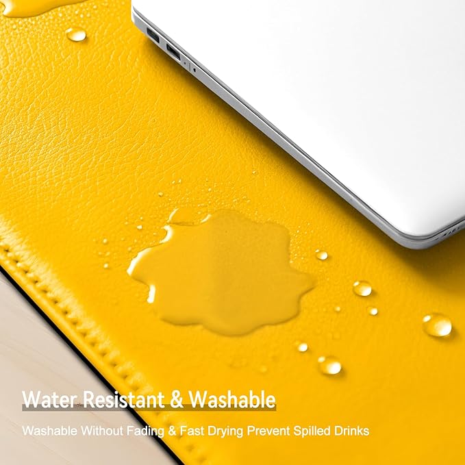 Leather Mouse Pad with Stitched Edge, Waterproof Gaming Mouse Mat for Computers, Laptop, Office & Home (Yellow, 25"*13")