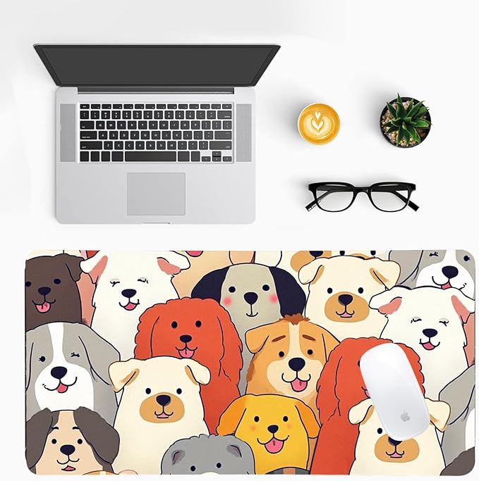 Positively Adorable Dog Desk Mat - （31.5 * 15.75in） Desk Pad, Large Non-Slip PU Leather Pad for Aesthetic Home Office & Gaming,A Gift for Dog Lovers