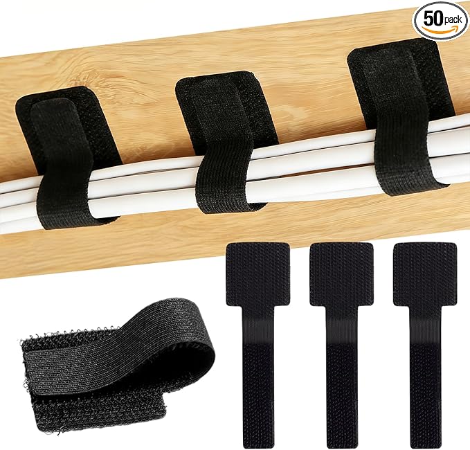 Cable Management - 50pcs Self Reusable Cable Straps Adhesive Cord Organizer Strips,Under Desk Wire Ties for TV Computer Ethernet Cords Electronics