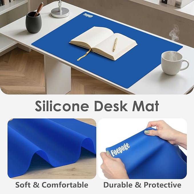 36.2" x 24" Extra Large Silicone Mat for Epoxy Resin, Nonstick Silicon Mats for Crafts Jewelry Casting, Non-Slip Kitchen Table Placemats for Countertop Protector Heat Resistant by Foepoge, Dark Blue