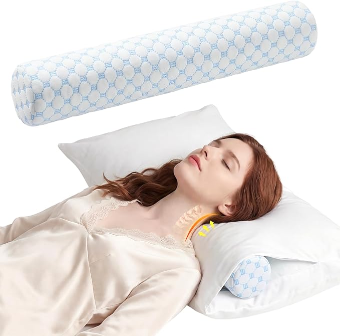 Neck Roll Cervical Pillow for Neck Pain Relief - Memory Foam Neck Pillow for Bed | Round Neck Pillows for Sleeping (Cool-Blue, X-Small - 3.5" H)