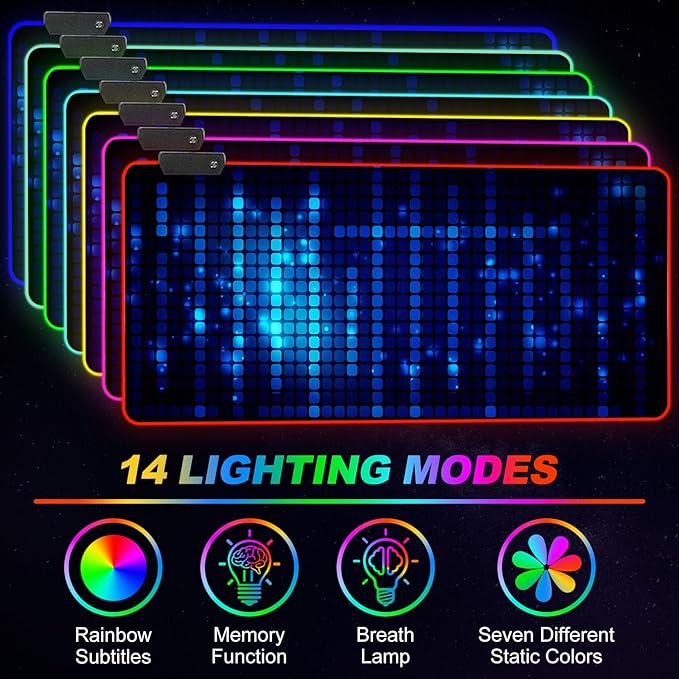ARTSO Blue RGB Gaming Mouse Pad, XXL Mousepad Non-Slip Rubber Base, Cool Computer Desk Pad Keyboard Mat LED Glowing Square Extended Mouse Pad for Gamer
