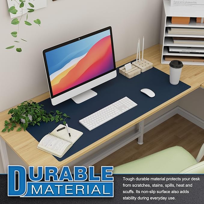 K KNODEL Large Office Leather Desk Mat, Mouse and Keyboard Pad, Computer and Laptop Mat, Desktop Protector and Cover, Writing Pad and Blotter (35.4"x17", Dark Blue)