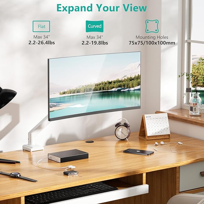 WALI Single Monitor Arm Mount Stand, Adjustable Arm Monitor Mount for Display up to 32 Inch,19.8lbs Capacity (GSMP001W), White