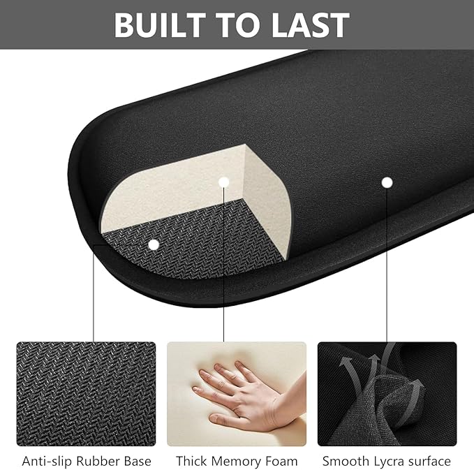 Bloss 2 Wrist Rest Support for Mouse Pad & Keyboard Set, Ergonomic Design Wrist Support Pad for Keyboard, Soft Memory Foam Desk Pads Support Hand and Arm Easy Typing Pain Relief - Black