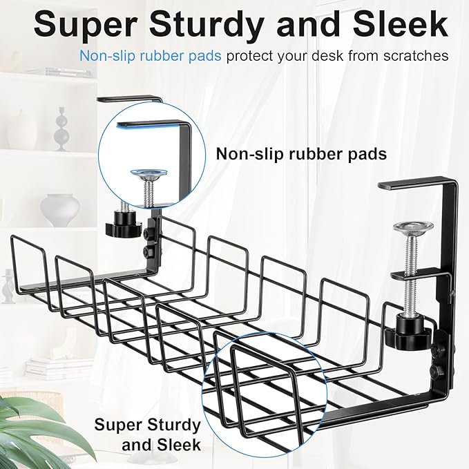 2 PCS Under Desk Cable Management Tray, L 15.7'' W 5.1'' No Drill Steel Desk Cable Organizers, Wire Management Tray