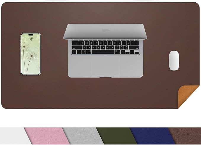 AFIING Cork Desk Mat 23.6 x 13.7, Dual-Sided Cork & PU Leather Desk Pad, Waterproof Non-Slip Desk Protector for Home Office, Study Desk & Minimalist Workspace Coffee