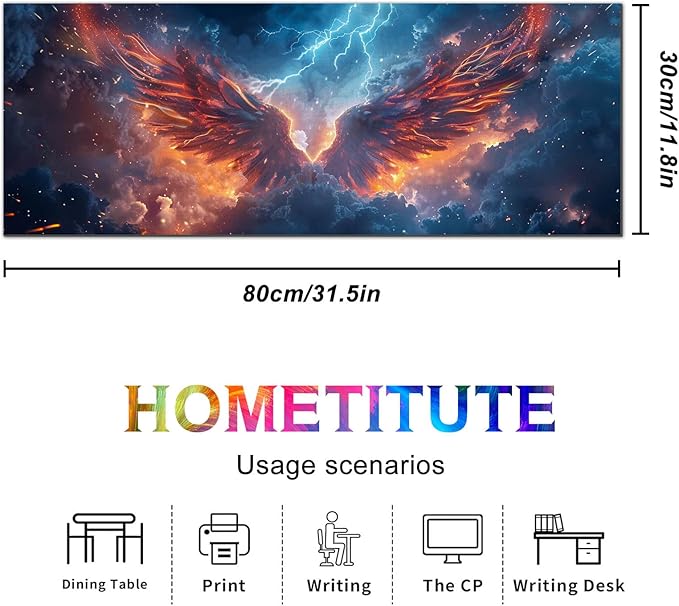 HOMETITUTE Mouse Pad 31.5 x 11.8 Inch XL Large Desk Mat Fire Wing Lightning Gaming Mousepad Extended Keyboard Mat Computer Desk Pad Waterproof Non Slip Surface Mouse Pads