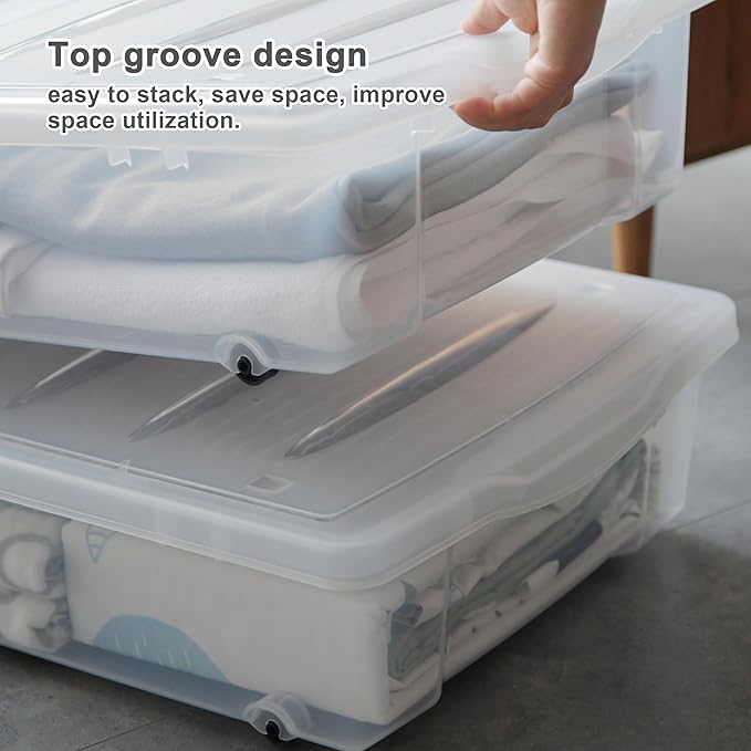 Citylife 57 QT Plastic Storage Bins with Double-Opening Lids, Storage Containers for Organizing, Large Clear Storage Box for Closet, Blankets, 2 Packs