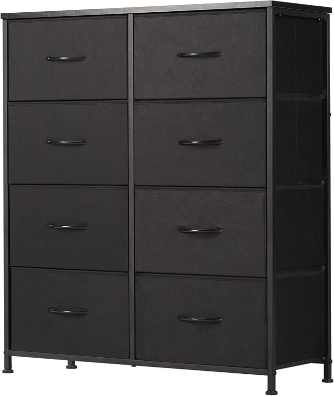 Sweetcrispy Dresser, Dresser for Bedroom Drawer Organizer Storage Drawers, Fabric Storage Tower with 8 Drawers, Chest of Drawers with Steel Frame, Wood Top for Living Room, Closet,Black