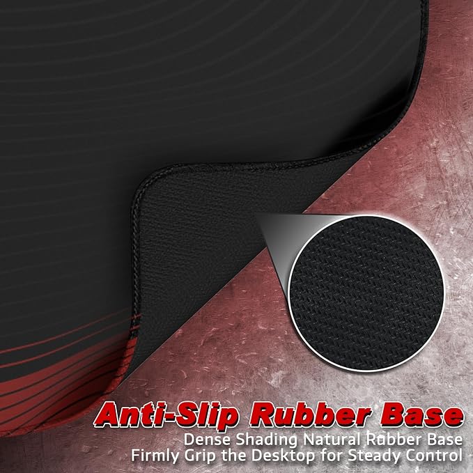 ATTACK SHARK CM02 Gaming Mouse Pad Esports Speed Large Mouse mats for Desk Waterproof Surface Stitched Edges and Anti-Slip Rubber Base Size XL Laminate 17.72” x 15.75” x 0.16” Black/Red