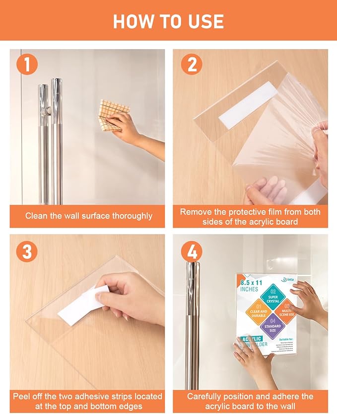 Dynta 12 Pack Acrylic Sign Holder 8.5 x 11 with Double Sided Adhesive Tape, Plastic Sign Holder Wall Mount, Memo Document Flyer Brochure Menu Holder for Display