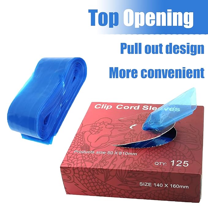 Tattoo Clip Cord Covers - 125PCS Clip Cord Covers Tattoo Clip Cord Sleeves Tattoo Clip Cord Bags Disposable Tattoo Machine Bags for Tattoo Supplies Tattoo Accessories(Blue)