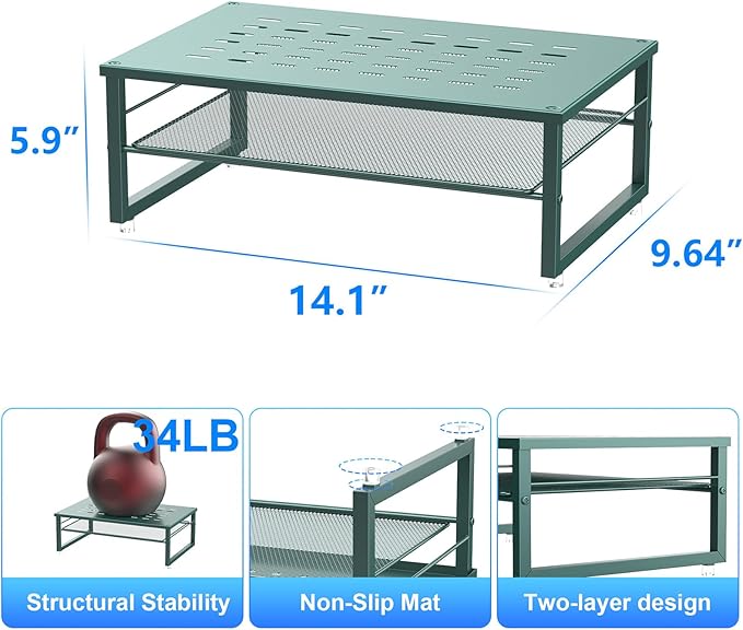 gianotter 2-Tier Metal Monitor Stand Riser, Desk Organizer for Monitor, Office Desk Storage Organizer for Office Supplies (Dark Green)