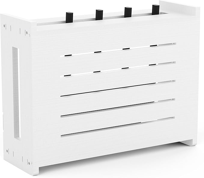 Wooden WiFi Router Storage Box, Wall-Mounted Router Hider with Cable Management System, Countertop Modem Shelf Hider Cover, Home Organization Solution for Most Size Routers, Need Assembly