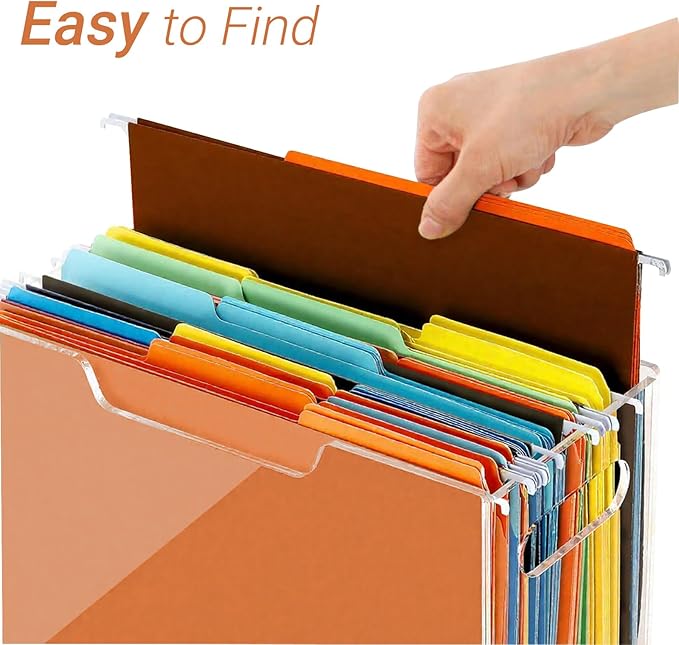 Acrylic File Folder Organizer Box, Letter Size Hanging File Organizer, Clear File Holder with Handles, Desktop Hanging File Storage Organizer for Home Work School Office Supplies1 Pack